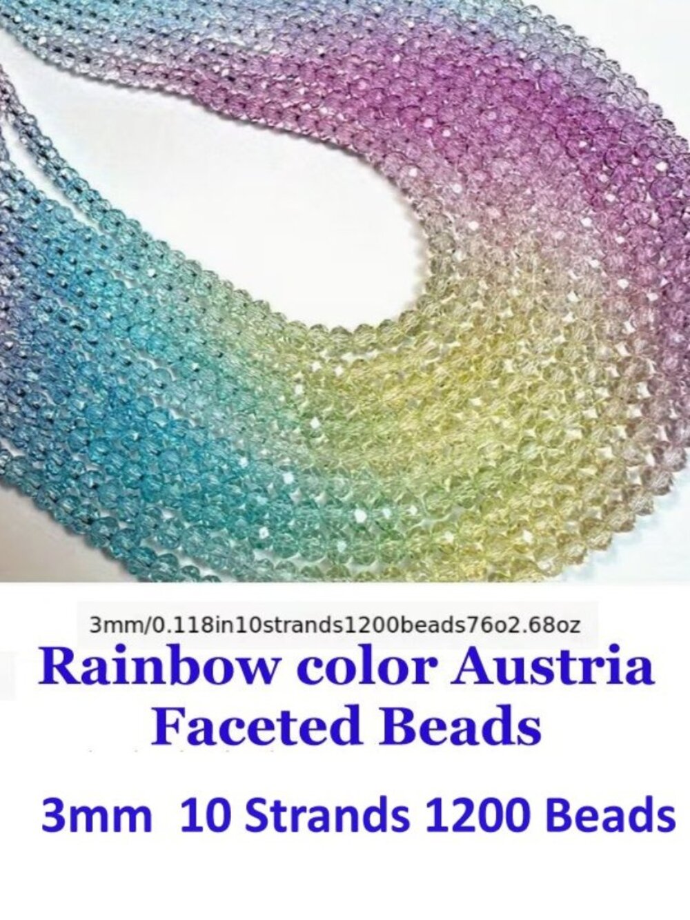 10 Strands Rainbow color Austria Faceted Beads 3MM/ 10 Strands/1200 Beads